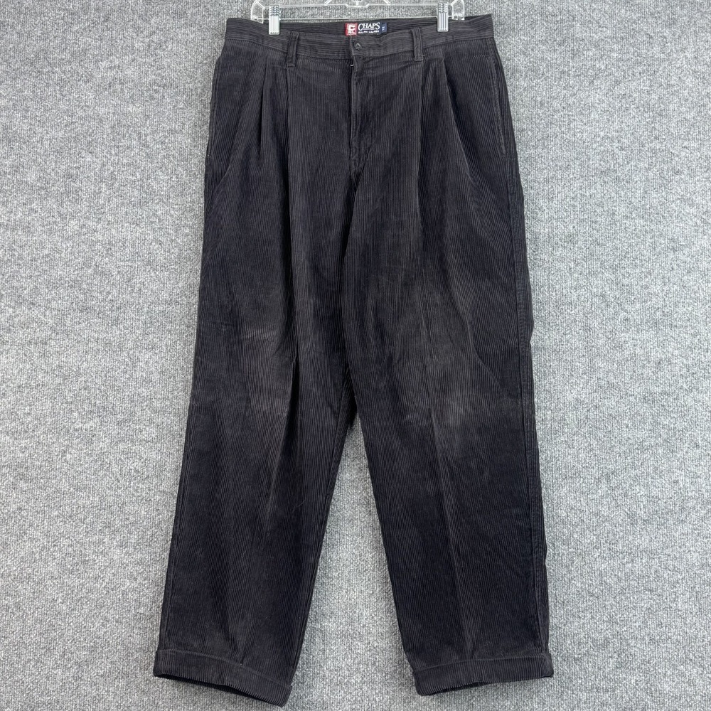 Vintage Chaps Ralph Lauren Corduroy Pants MENS 34x30 Black Pleated Cuffed Y2K